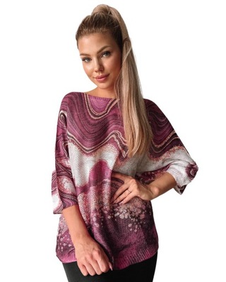 Sweter w marmurkowy wzór Fantasy fioletowy