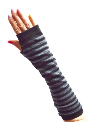 MITENKI długie rękawiczki bez palców paski szare