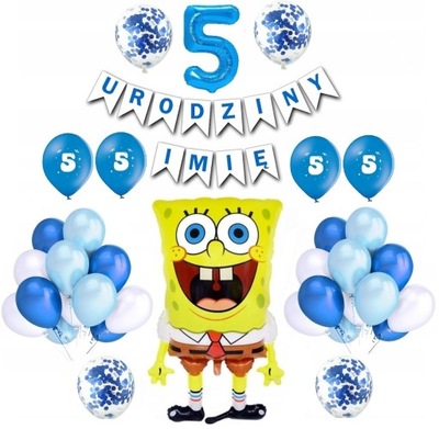 Zestaw Balony Sponge Bob 5 Urodziny + Imię