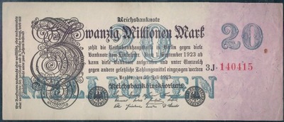 Niemcy 20 Milionów Marek 1923 seria 3J st. dobry