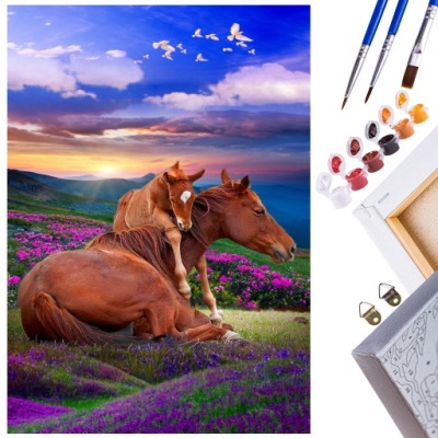 OBRAZ MALOWANIE PO NUMERACH RAMA KONIE GÓRY PEJZAŻ