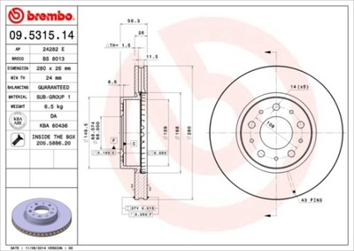 BREMBO 09.5315.14 DISKU STABDŽIŲ 