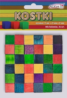 KOSTKI DREWNIANE KOLOROWE DREWNO 15X15 MM 36 SZTUK