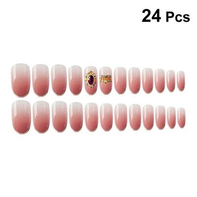 Pink Fake Nails France Acrylic 24 Pcs