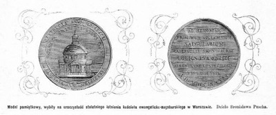 drzeworyt 1882 Warszawa. Zbór ewangelicki. Medal