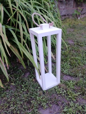 Lampion drewniany latarnia 33 cm biały