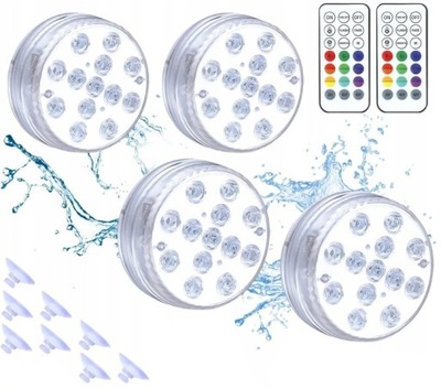 OŚWIETLENIE BASENU LED RGB 4 SZTUKI NA BATERIE Z PILOTEM STEROWANIA