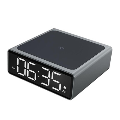 Zegar cyfrowy z bezprzewodową ładowarką do sypialn