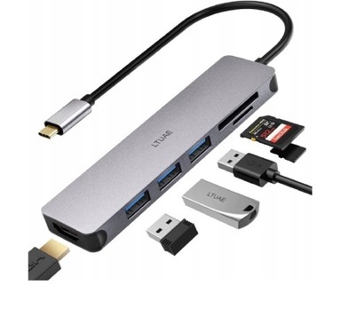 LTUAE HUB USB-C 6W1 HDMI USB 3.0 CZYTNIK KART