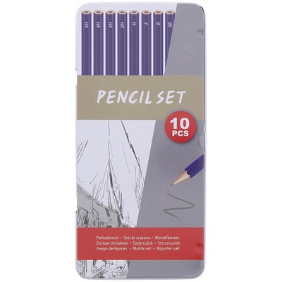 Zestaw dziesięciu ołówków w metalowym etui Gradacja 5B - 2H 10szt Pencil
