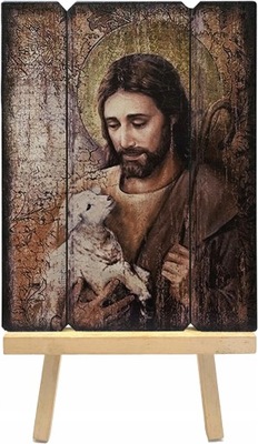 MAJK Ręcznie wykonana ikona religijna DOBRY PASTERZ 18 x 23 cm Średnia