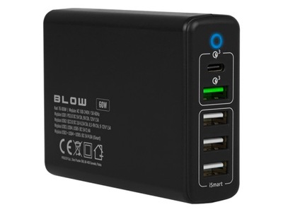 MOCNA Ładowarka sieciowa BLOW ZASILACZ 230V 4x USB USB-C LED PD QC 3A 60W