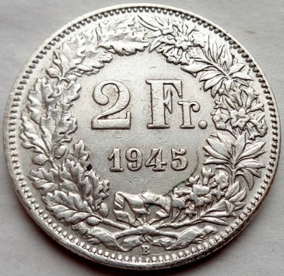 Szwajcaria - 2 franki - 1945 - stojąca Helvetia - srebro