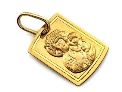 Medalik złoty prostokątny z Matką Boską