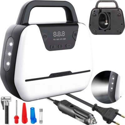 ATJ-1866 KOMPRESOR SAMOCHODOWY MBG 12V/230V LCD LATARKA LED