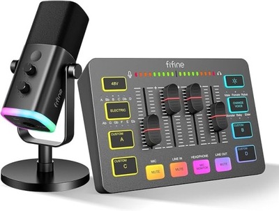 FIFINE Mikrofon i Mikser XLR do streamingu USB, dla graczy i do podcastów