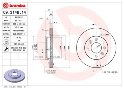 DISKAI STABDŽIŲ PRIEK. BREMBO 09.3148.14 09314814 