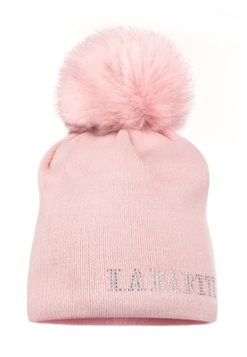 CZAPKA DAMSKA BEANIE Z POMPONEM ZIMOWA RÓŻOWA