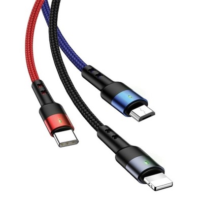 USAMS Kabel pleciony U26 3w1 3m 2A Fast Charge (lightning/microUSB/USB-C)