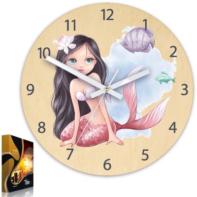 Zegar ścienny Syrenka z rybkami dla dziecka-CICHY