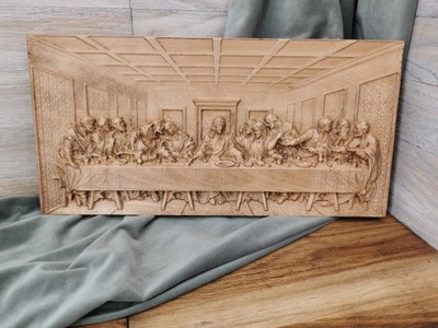 Obraz drewniany wypukły Płaskorzeźba Ostatnia Wieczerza naturalny 50 cm