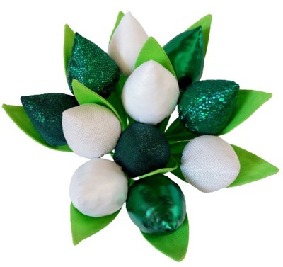 Tulipany szyte glamour biały zielony 11 szt