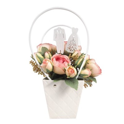Biała pikowana torebka prezentowa na kwiaty kwiatowa ślub komunia 33 cm