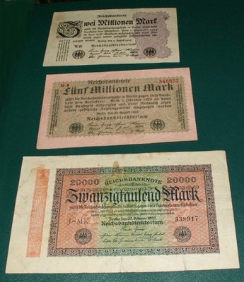 Niemcy 1923 / 2000000, 5000000, 20000 marek -3 sztuki