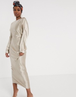 SATYNOWA SUKIENKA BEŻOWA 36