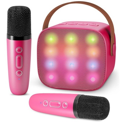 BEZPRZEWODOWY MIKROFON GŁOŚNIK ZESTAW KARAOKE BLUETOOTH-RÓŻOWA RÓŻA