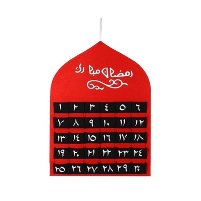 Kalendarz Ramadanu, wiszący kalendarz odliczania Eid Mubarak, czerwony adwentowy