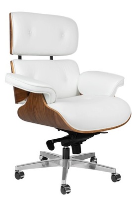 Fotel biurowy LOUNGE GUBERNATOR biały - sklejka orzech, skóra naturalna, st