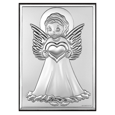 Obraz anioła stróża srebrny 6x9 cm