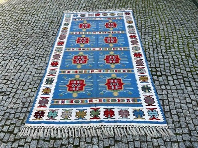 KILIM ART DECO WEŁNA RĘCZNY 285x150 UNIKAT