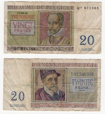 BELGIA 1956 20 FRANCS