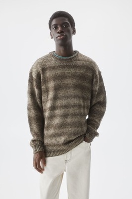 PULL&BEAR dzianinowy sweter paski melanż regular fit L