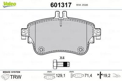 VALEO 601317 КОМПЛЕКТ КОЛОДОК ШАЛЬМІВНИХ, ГАЛЬМА T