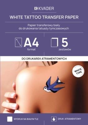 A4 PAPIER FOLIA DO TATUAŻE NA BIAŁYM TLE DO DRUKARKI ATRAMENTOWEJ 5 ark
