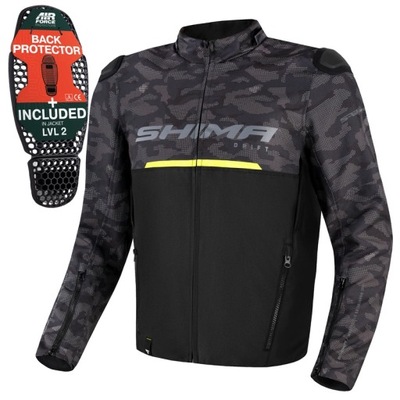 CHAQUETA MOTOCICLETA SHIMA DRIFT MEN CAMO NEGRO GRIS AMARRILLO FLUO REGALO  