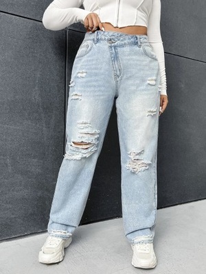 SHEIN JASNE SPODNIE JEANSOWE Z DZIURAMI XXL 995