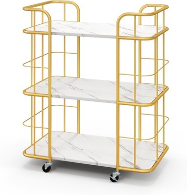 Wózek kuchenny z kołami 3-poziomowy ze złotą metalową ramą
