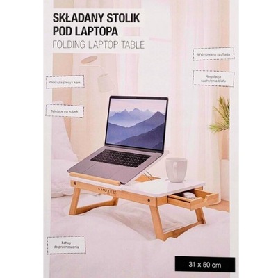 Stolik pod laptopa Składany drewniany Regulacja blatu szuflada 31x50cm