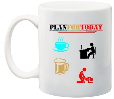 KUBEK CERAMICZNY 330ML PREZENT PLAN FOR TODAY DLA NIEJ DLA NIEGO ŚMIESZNY