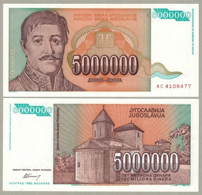 Jugosławia 5000000 Dinar 1993 P-132a UNC