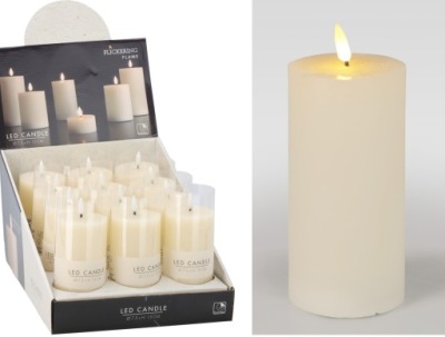 Świeca LED ecru 7,5 x 15 cm timer 175333