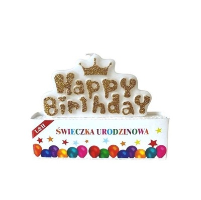 Świeczki urodzinowe ZŁOTE korona napis Happy Birthday