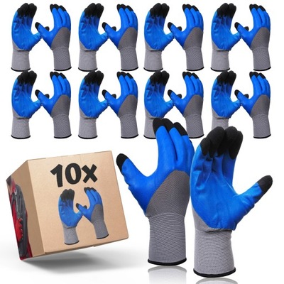 10 PAR REKAWICE GUANTES ROBOCZE ESPUMA LATEKS WODOODPORNE 10 PAR, ROZ 7  