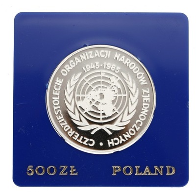 500 zł - 40 lat ONZ - 1985 r Ag