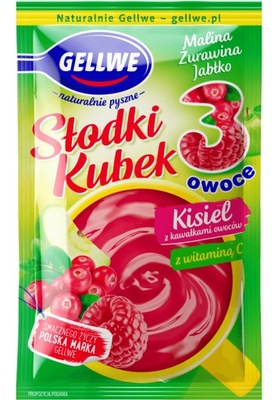 Gellwe Słodki Kubek 3 owoce Kisiel malina żurawina