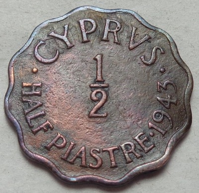 CYPR - 1/2 - half Piastre - 1943 - Jerzy VI
